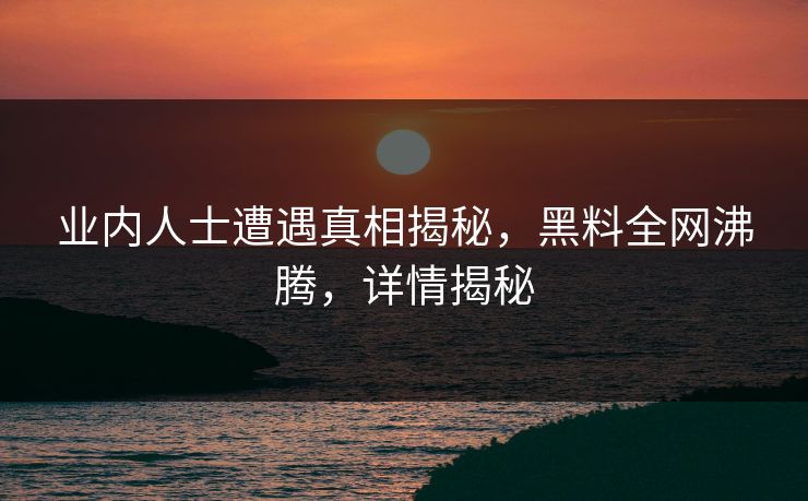 业内人士遭遇真相揭秘，黑料全网沸腾，详情揭秘